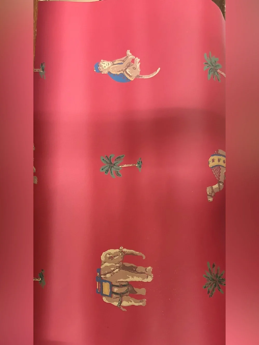 Vintage Set of Two Rolls Thibaut Red Wallpaper Monkeys Elephants Camels T6435